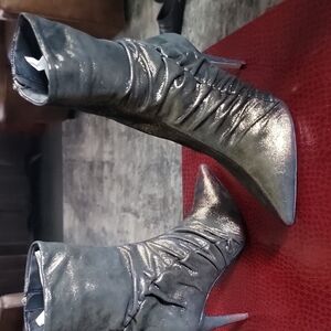 Tamara Mellon Silver Heeled Boots with Ruched Texture